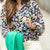 Wildflowers Cinched Sleeve Tie Blouse