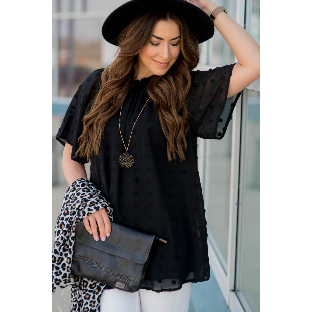 Textured Dot Cinch Neck Tunic Blouse - Betsey's Boutique Shop - Shirts & Tops