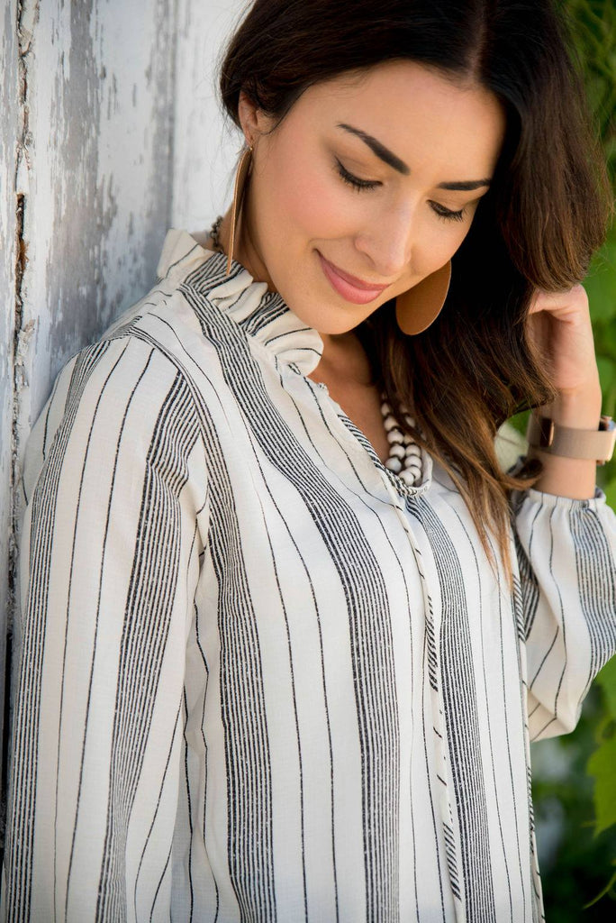 Mixed Stripes Cinched Blouse - Betsey's Boutique Shop -