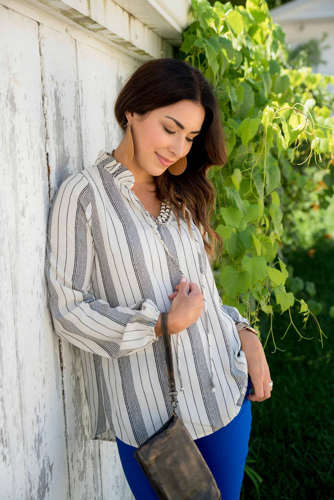 Mixed Stripes Cinched Blouse - Betsey's Boutique Shop -