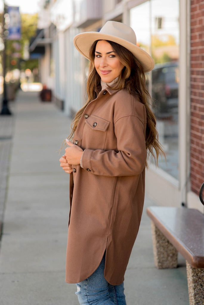 Basic Tunic Side Slit Shacket - Betsey's Boutique Shop