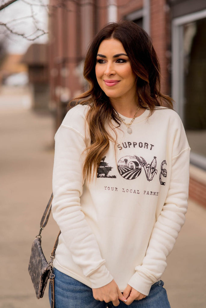 Support Your Local Farmers Love Graphic Crewneck - Betsey's Boutique Shop -