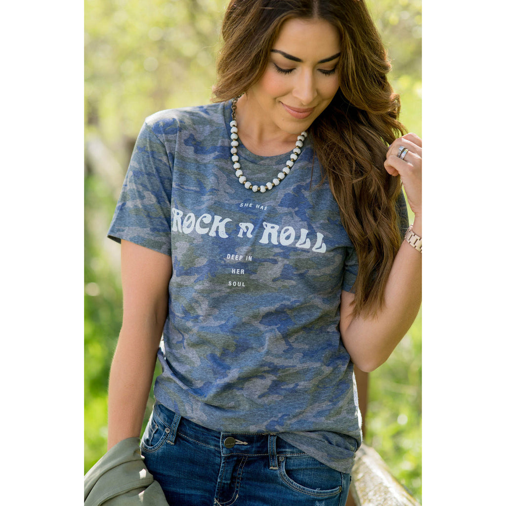 Rock n' Roll Camo Tee - Betsey's Boutique Shop