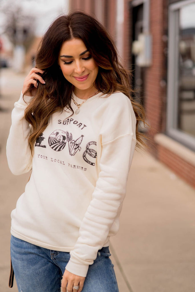 Support Your Local Farmers Love Graphic Crewneck - Betsey's Boutique Shop -