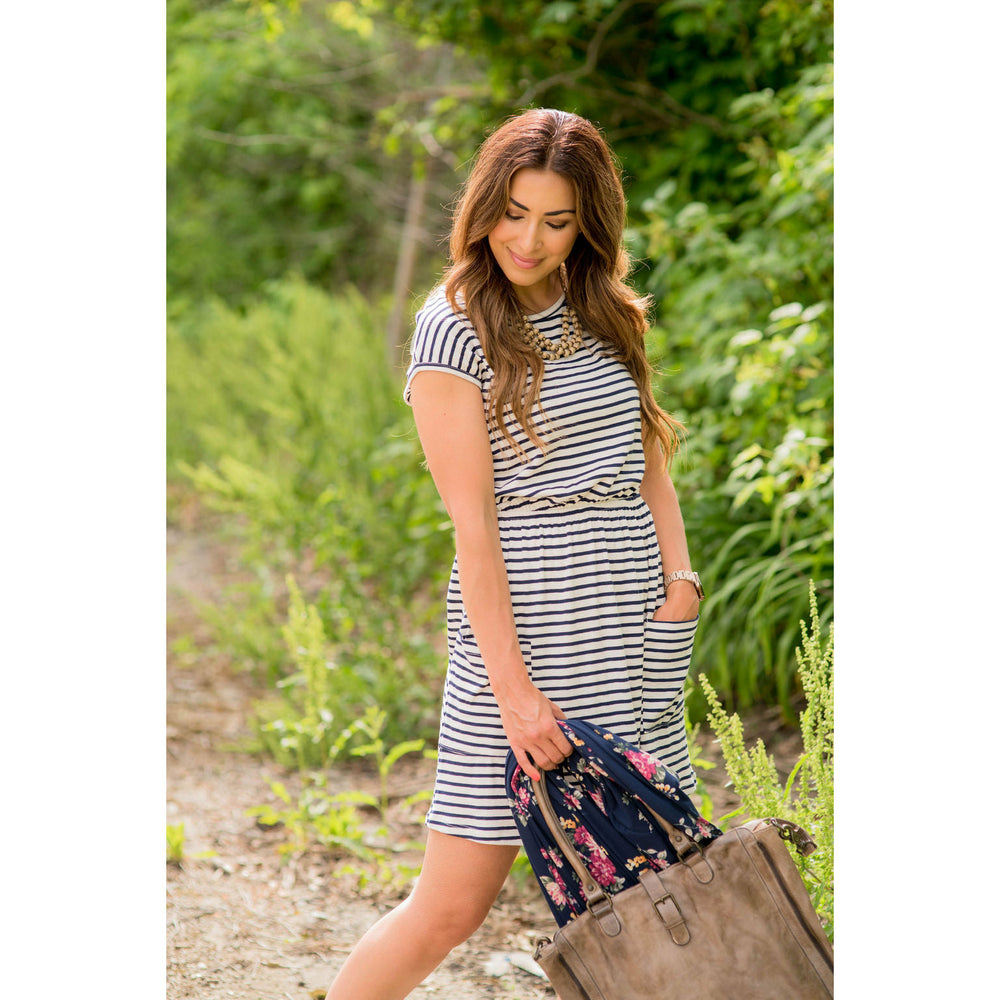 Striped Front Pocket Tee Dress - Betsey's Boutique Shop - Dresses