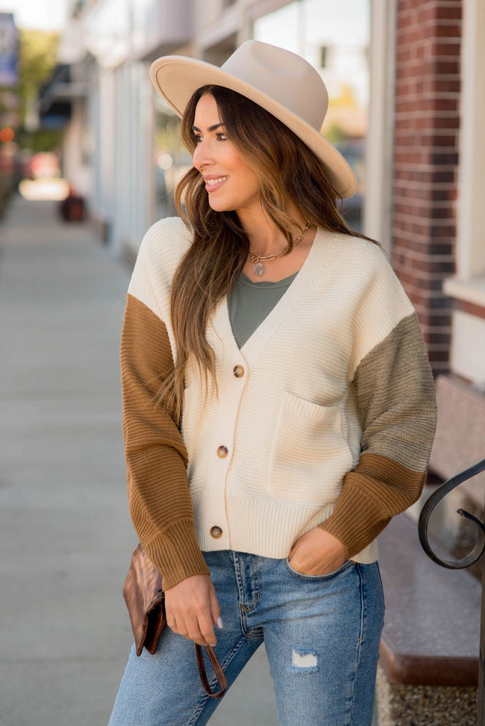 Knit Color Block Button Cardigan - Betsey's Boutique Shop