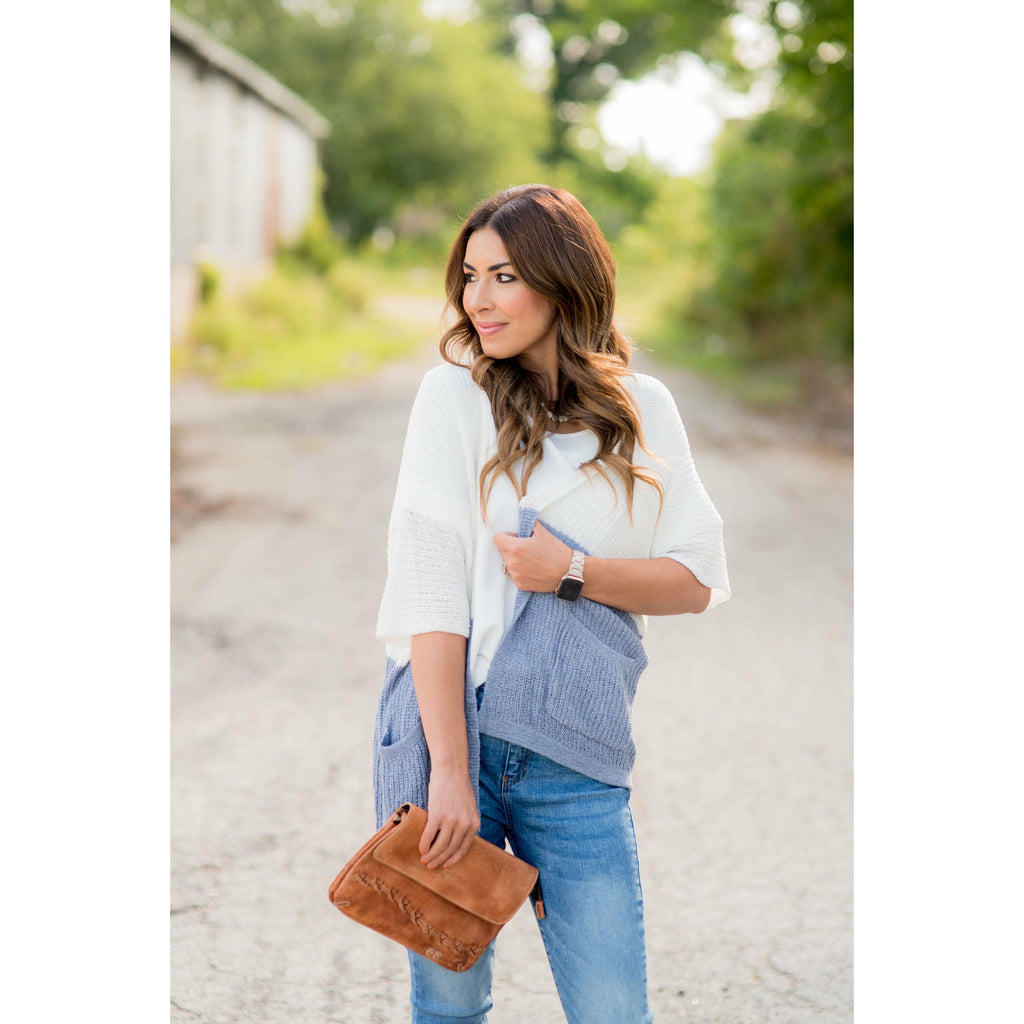 Short Sleeve Dual Tone Knit Cardigan - Betsey's Boutique Shop