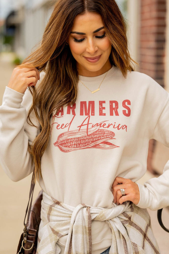 Farmers Feed America Graphic Crewneck - Betsey's Boutique Shop -