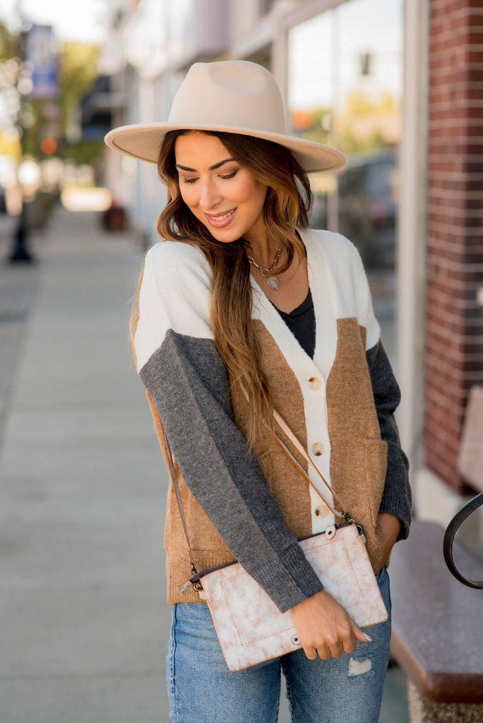 Neutral Blocked Button Accent Cardigan - Betsey's Boutique Shop