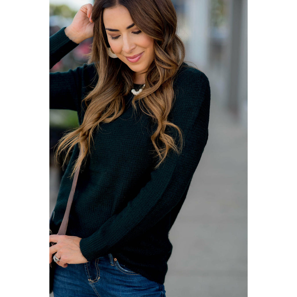 Basic Ribbed Knit Sweater - Betsey's Boutique Shop - Outerwear