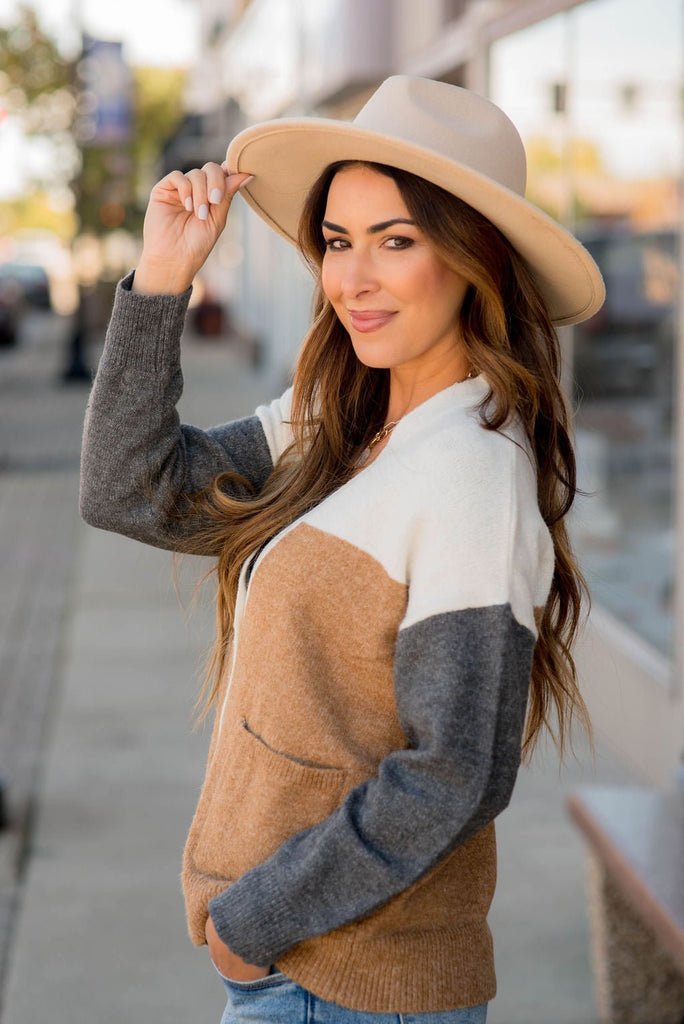 Neutral Blocked Button Accent Cardigan - Betsey's Boutique Shop