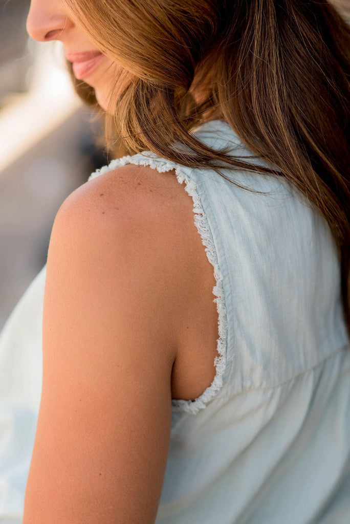 Frayed Trim Slit Tank - Betsey's Boutique Shop