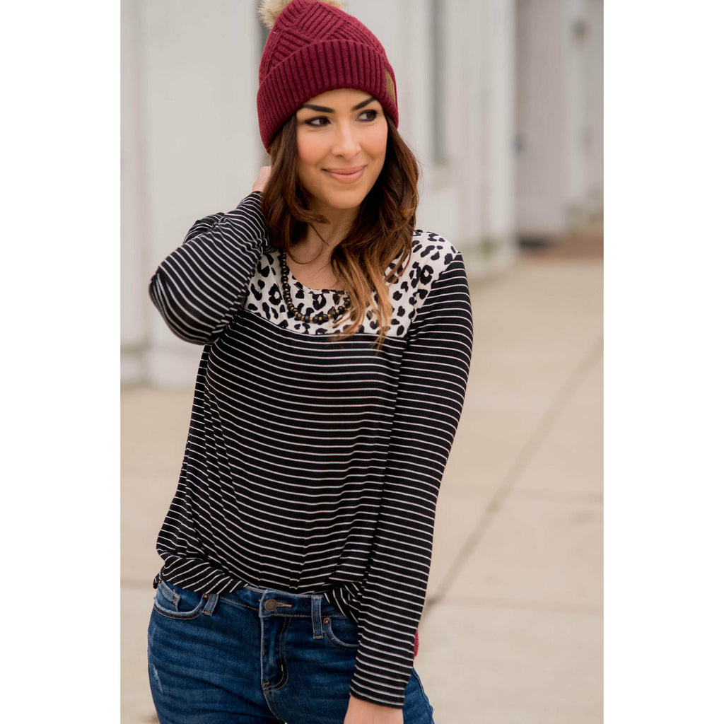 Leopard Top Striped Long Sleeve - Betsey's Boutique Shop