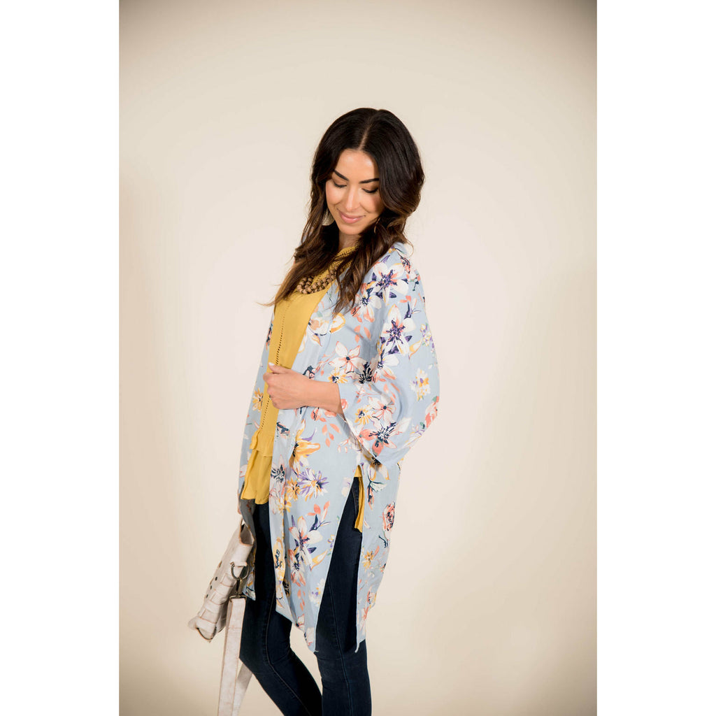 Light Blue Floral Kimono - Betsey's Boutique Shop