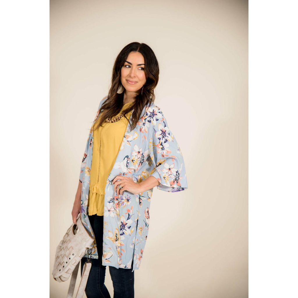 Light Blue Floral Kimono - Betsey's Boutique Shop