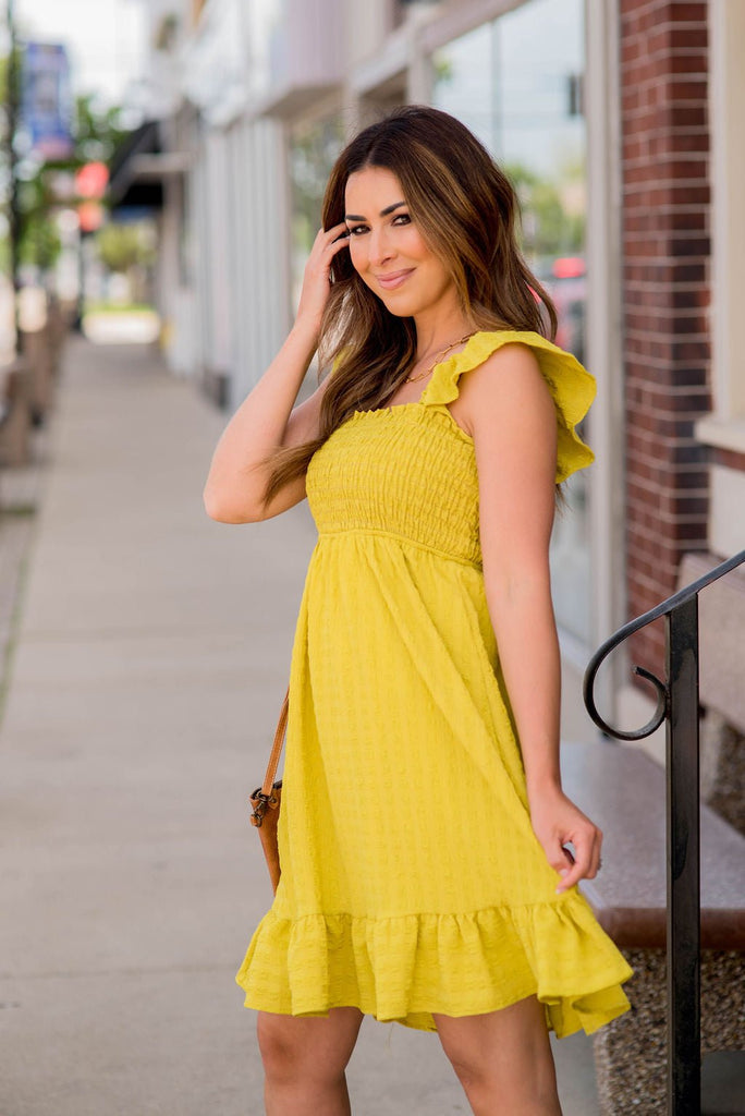 Subtle Textured Ruched Top Dress - Betsey's Boutique Shop -