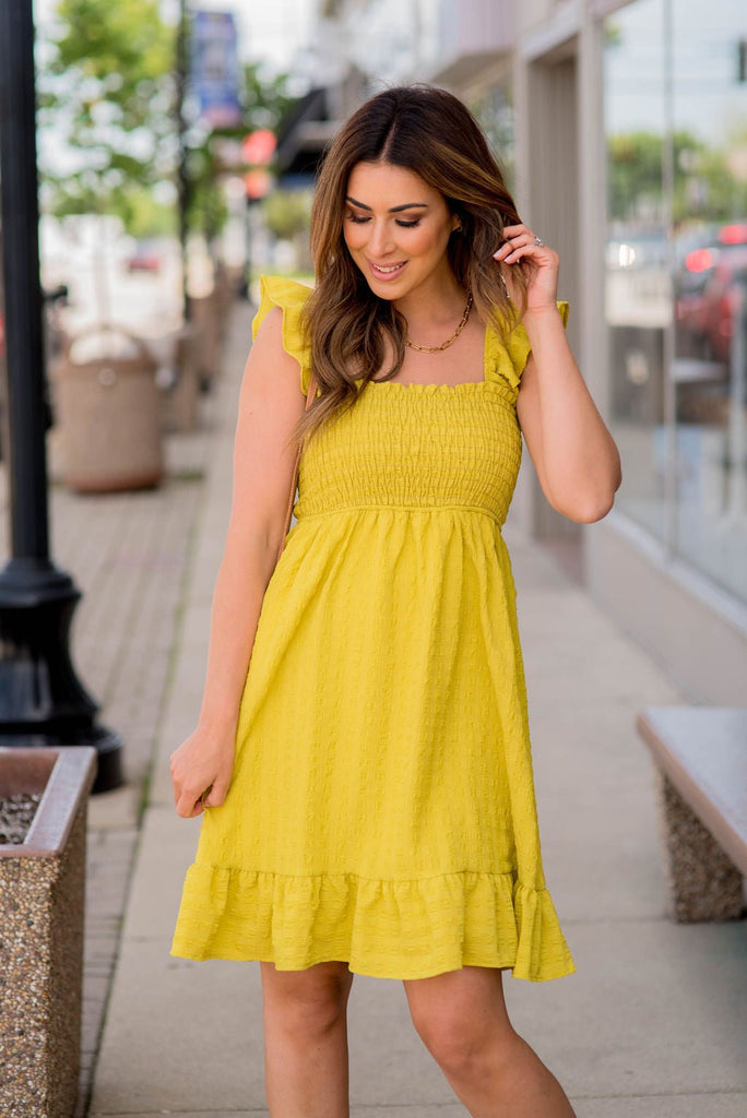 Subtle Textured Ruched Top Dress - Betsey's Boutique Shop -