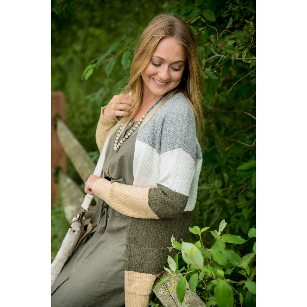 Neutral Color Mixed Block Cardigan - Betsey's Boutique Shop