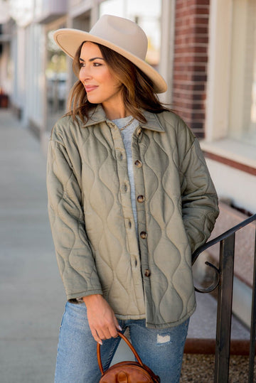 Wavy Stitched Puffer Jacket - Betsey's Boutique Shop -