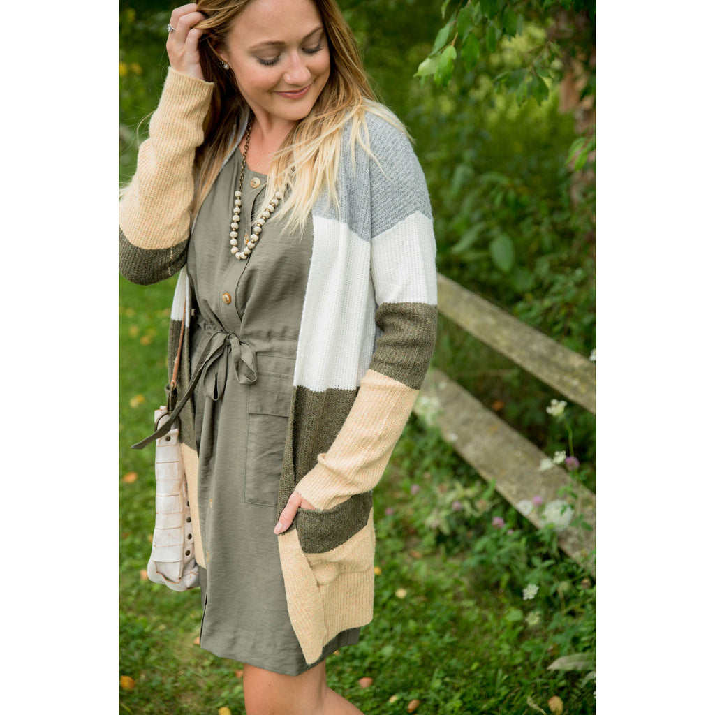 Neutral Color Mixed Block Cardigan - Betsey's Boutique Shop