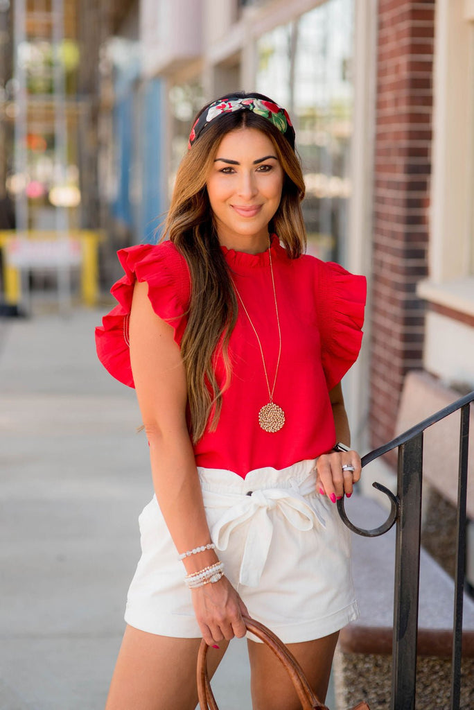 Ruched Ruffle Trim Tank - Betsey's Boutique Shop