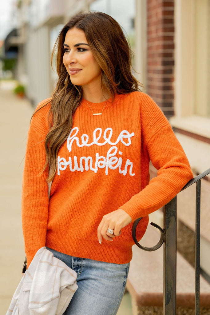 Hello Pumpkin Stitched Sweater - Betsey's Boutique Shop -