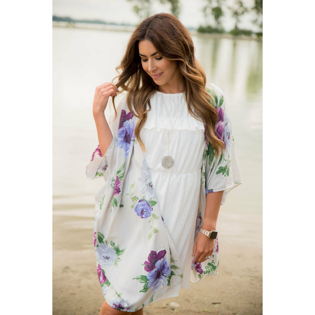 Purple Floral Kimono - Betsey's Boutique Shop - Coats & Jackets