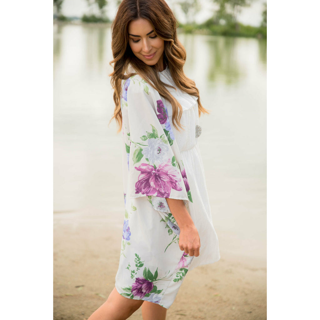 Purple Floral Kimono - Betsey's Boutique Shop - Coats & Jackets