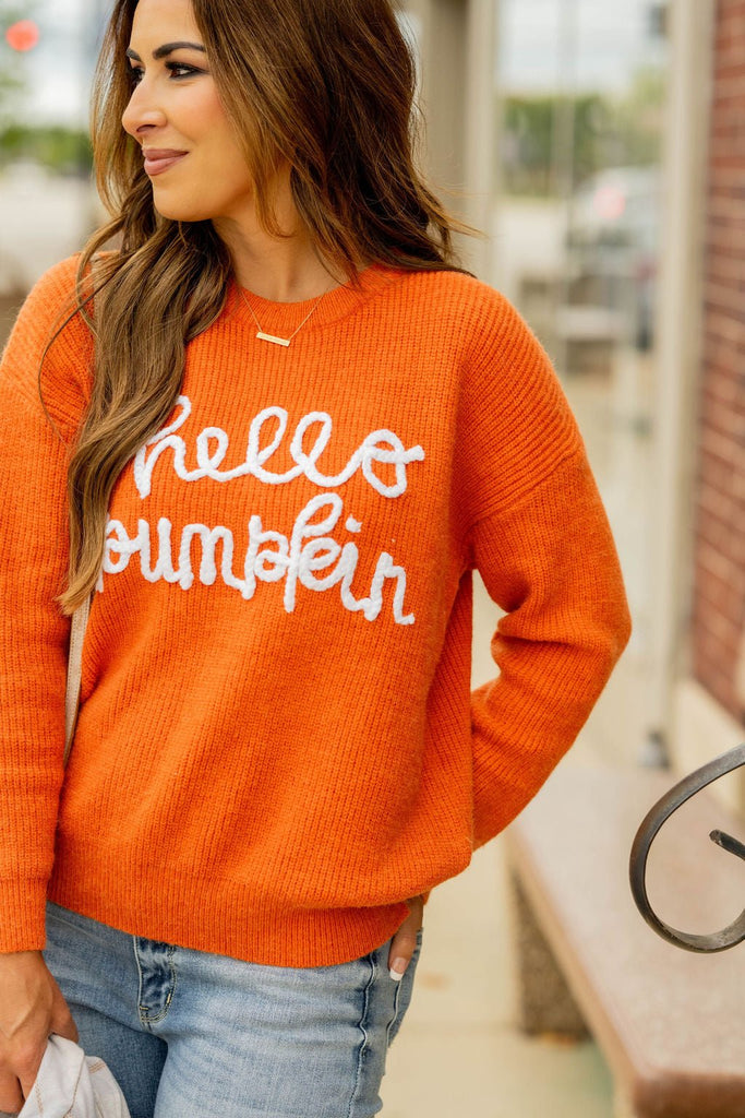 Hello Pumpkin Stitched Sweater - Betsey's Boutique Shop -