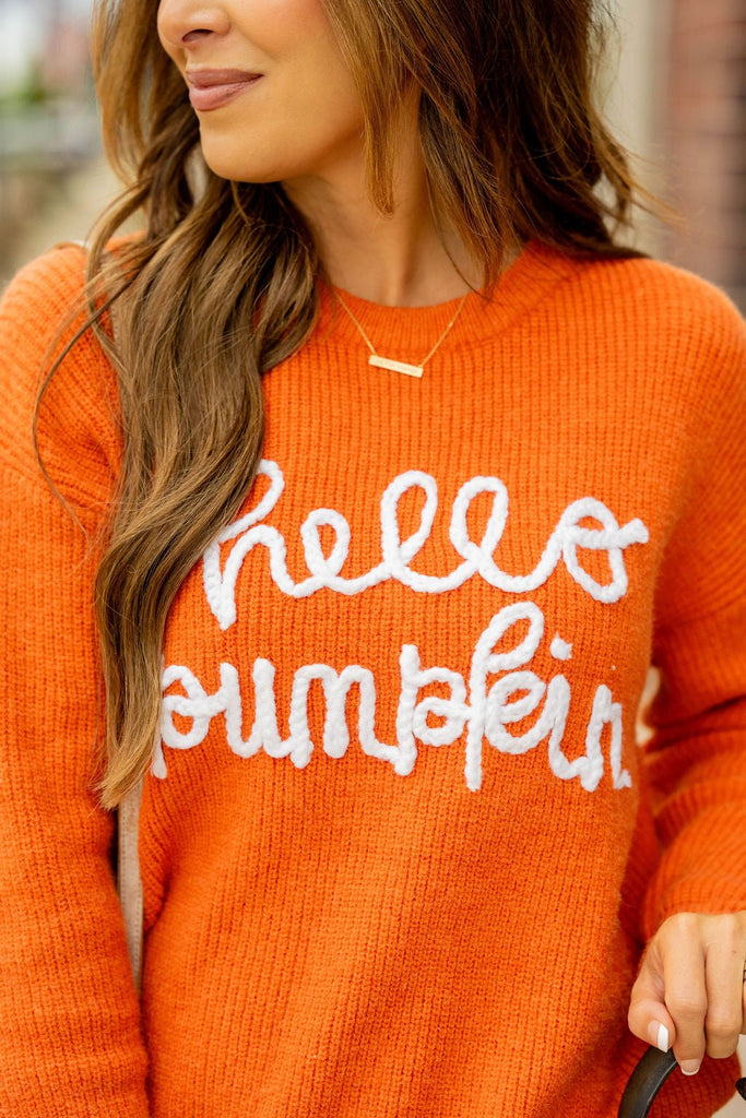 Hello Pumpkin Stitched Sweater - Betsey's Boutique Shop -