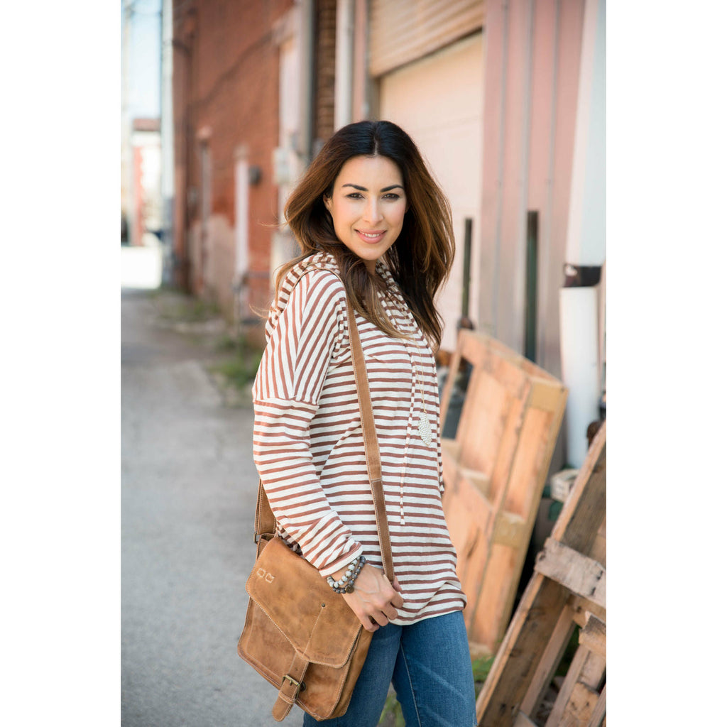 Rust Striped Relaxed Hoodie - Betsey's Boutique Shop