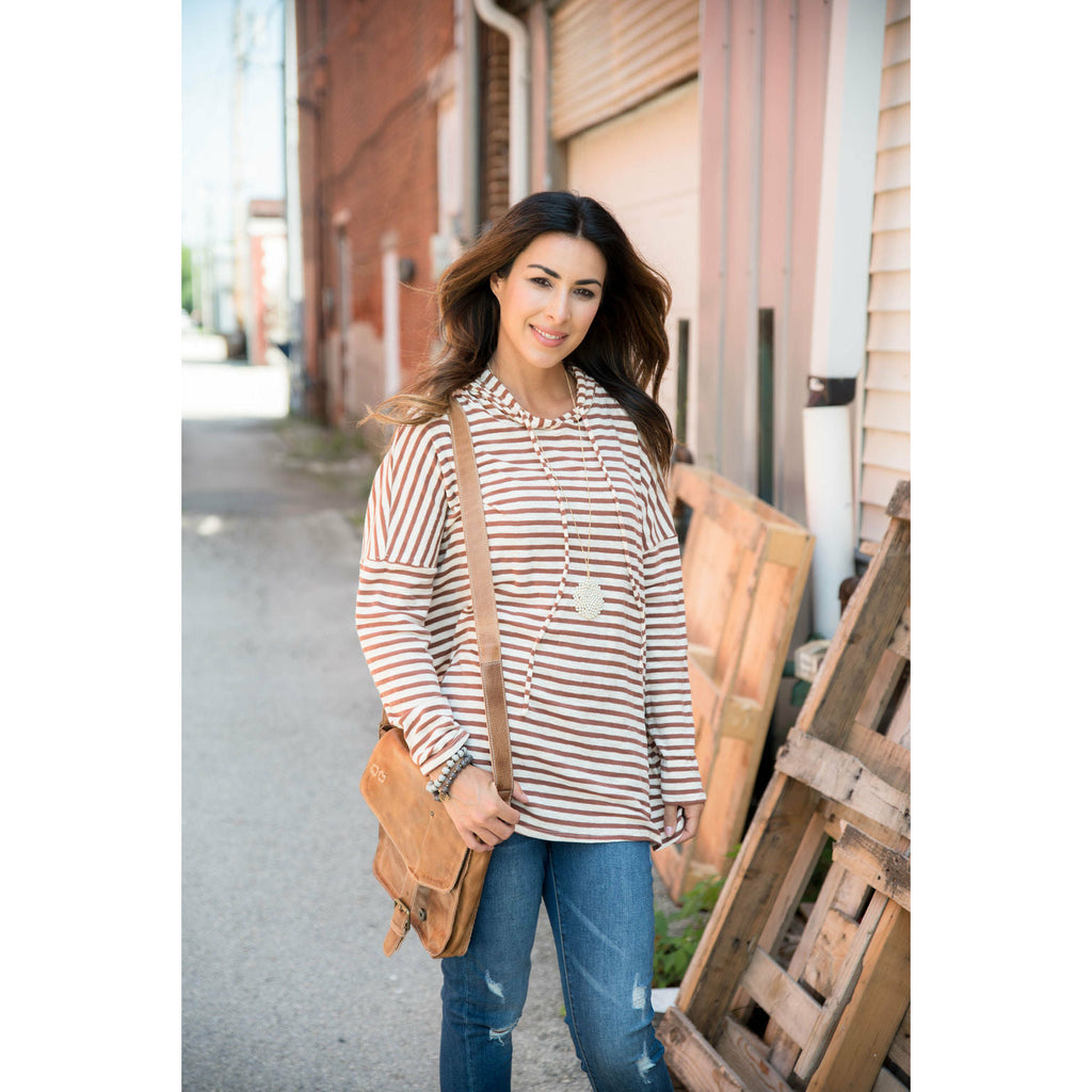 Rust Striped Relaxed Hoodie - Betsey's Boutique Shop