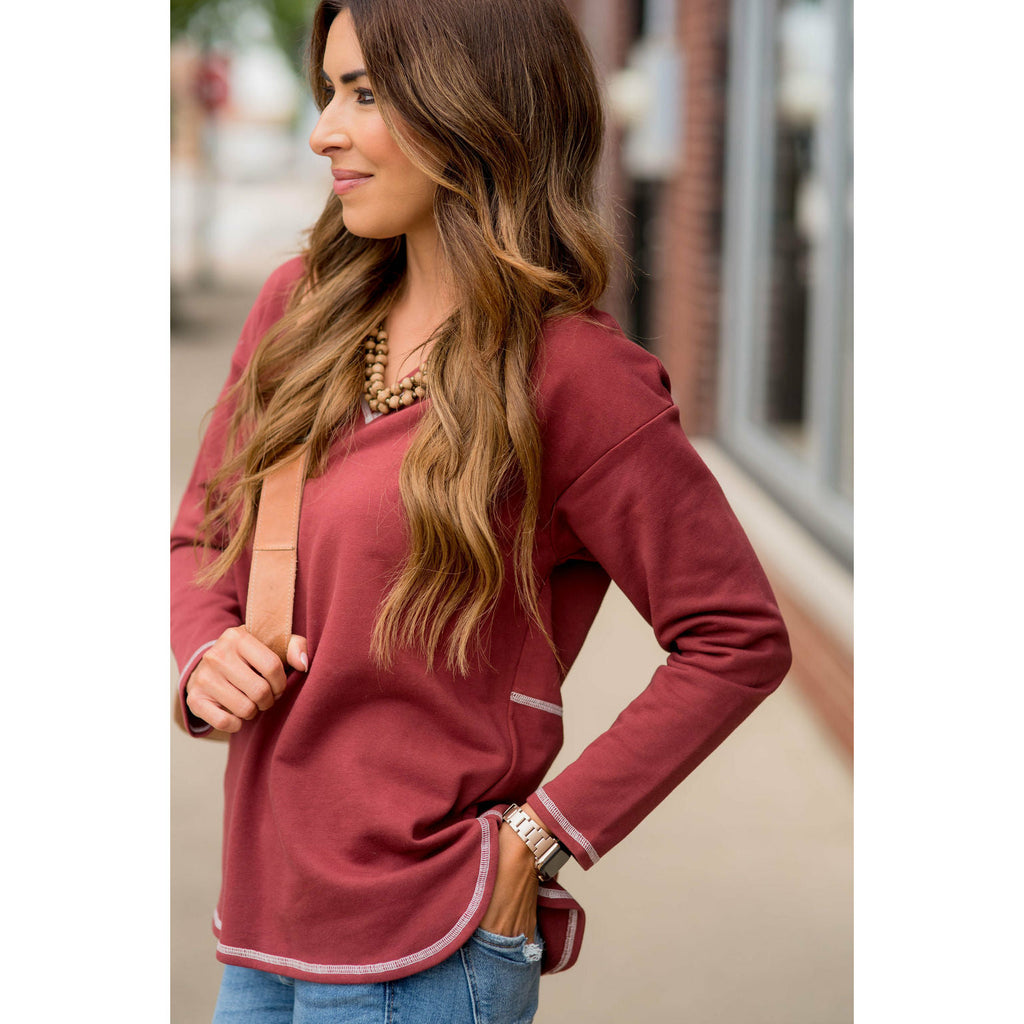 Stitched Accent Sweatshirt - Betsey's Boutique Shop - Shirts & Tops