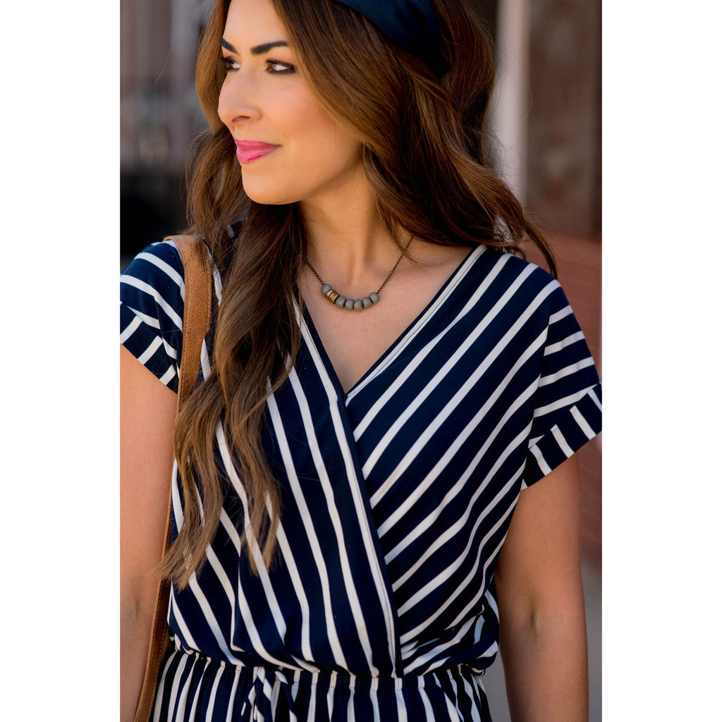 Navy Striped Criss Cross Romper - Betsey's Boutique Shop