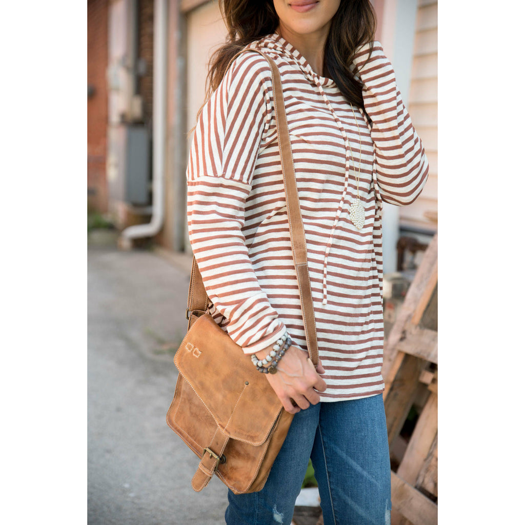 Rust Striped Relaxed Hoodie - Betsey's Boutique Shop