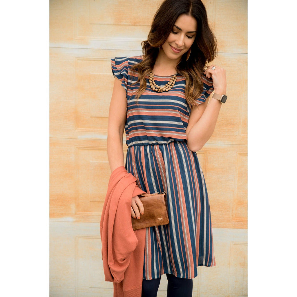 Striped Double Flutter Dress - Betsey's Boutique Shop