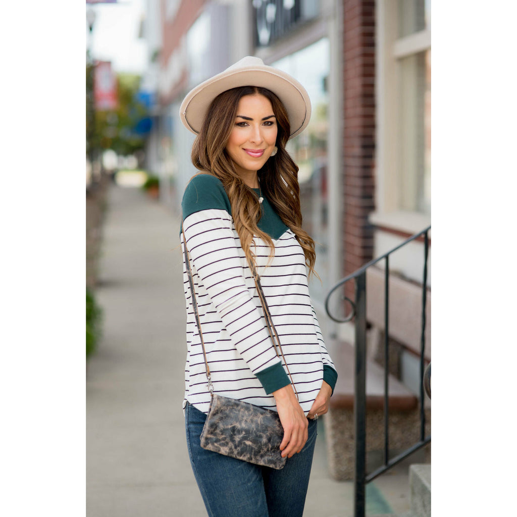 Black Striped Solid Triangle Shoulder Tee - Betsey's Boutique Shop