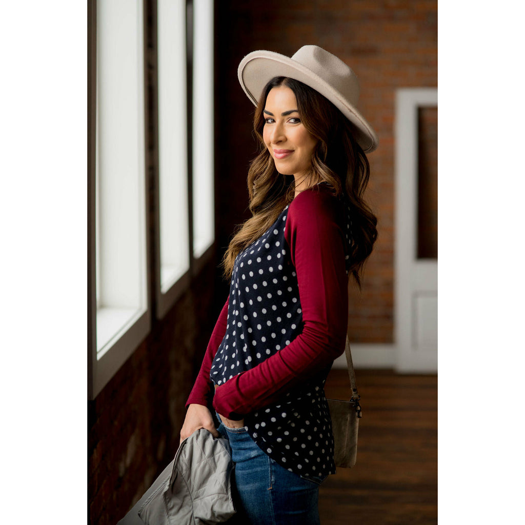 Polka Dot Baseball Tee - Betsey's Boutique Shop - Shirts & Tops