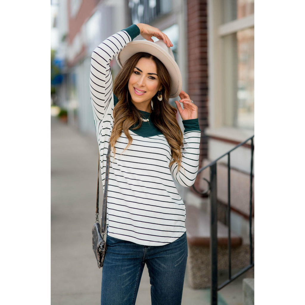 Black Striped Solid Triangle Shoulder Tee - Betsey's Boutique Shop