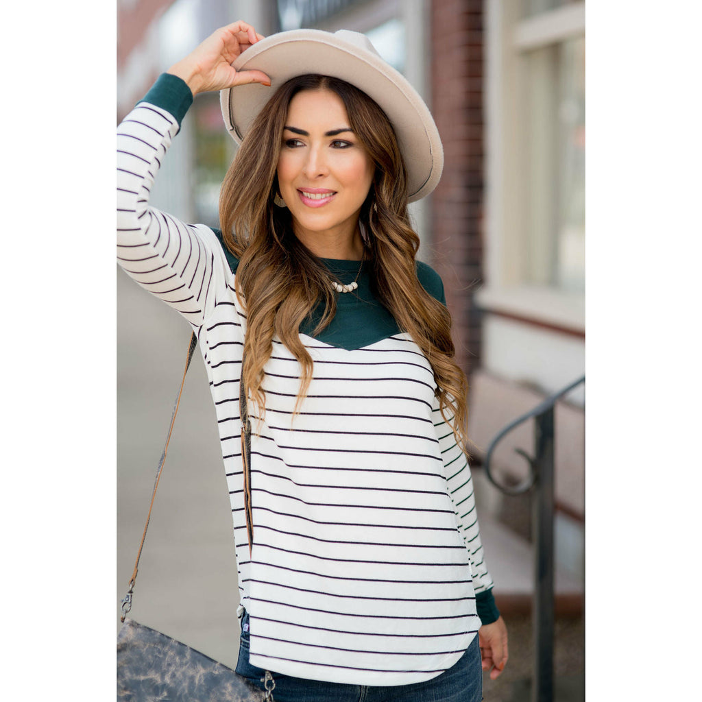 Black Striped Solid Triangle Shoulder Tee - Betsey's Boutique Shop