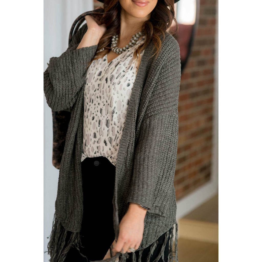 Olive Angel Sleeve Fringe Cardigan - Betsey's Boutique Shop