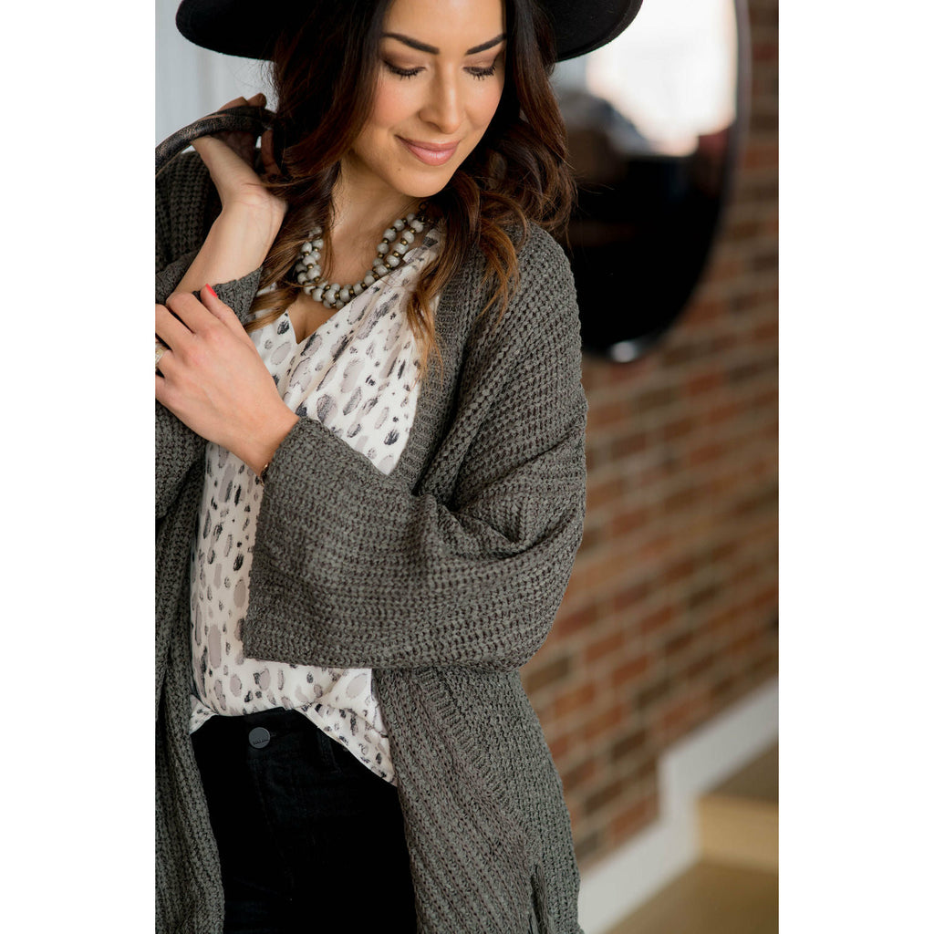 Olive Angel Sleeve Fringe Cardigan - Betsey's Boutique Shop