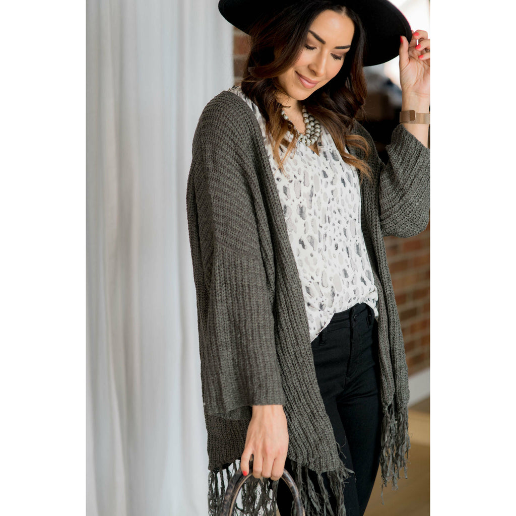 Olive Angel Sleeve Fringe Cardigan - Betsey's Boutique Shop