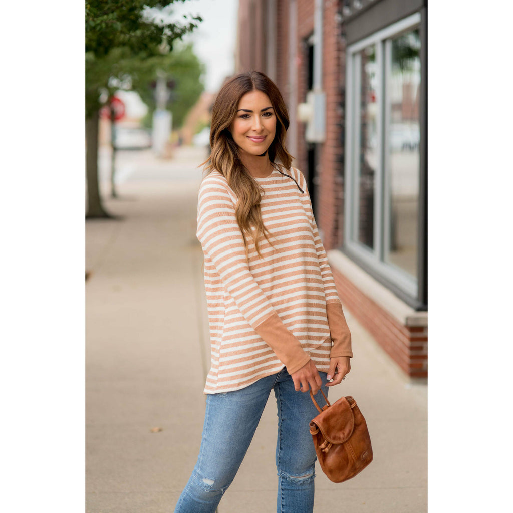 Thick Striped Side Zip Wrap Sweatshirt - Betsey's Boutique Shop