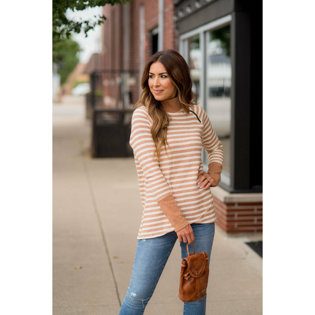 Thick Striped Side Zip Wrap Sweatshirt - Betsey's Boutique Shop