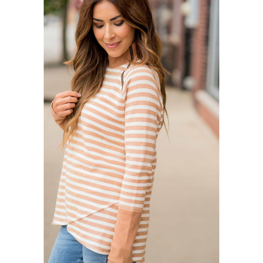 Thick Striped Side Zip Wrap Sweatshirt - Betsey's Boutique Shop