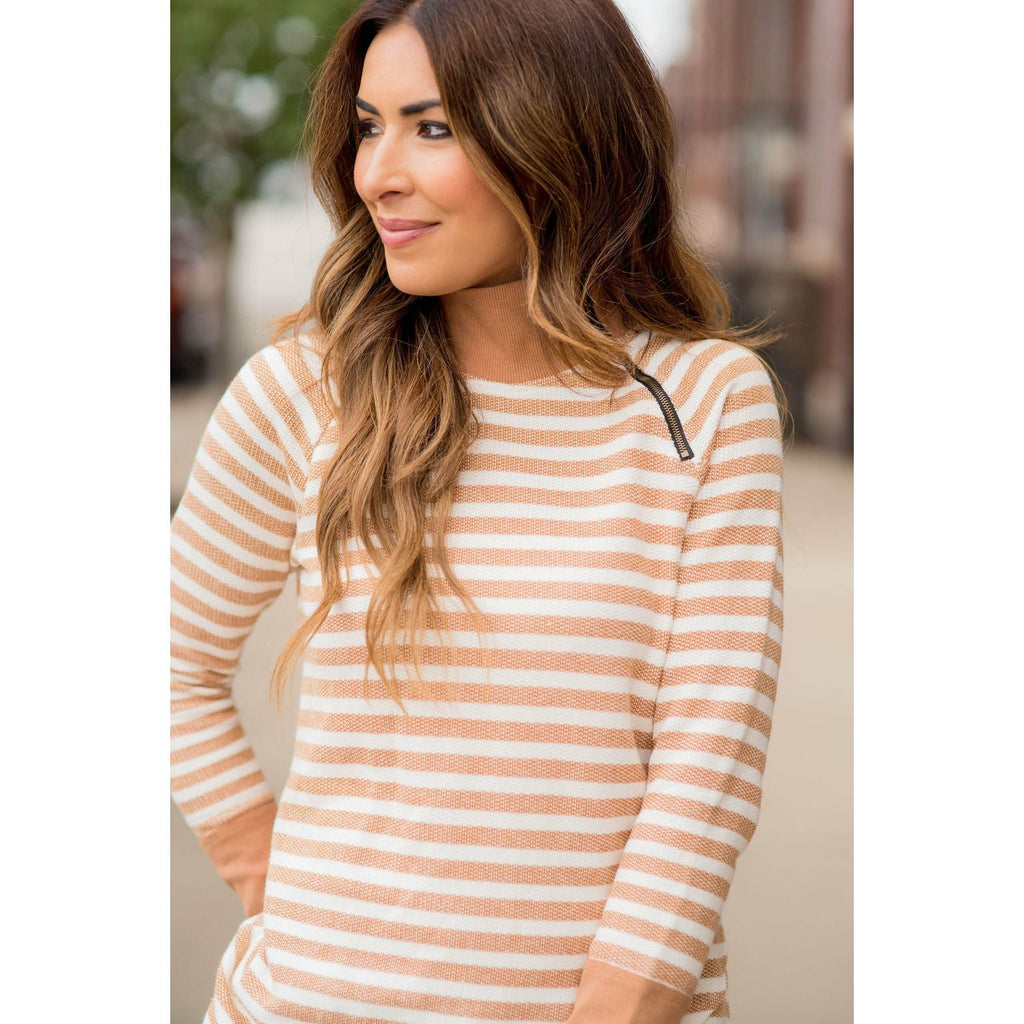 Thick Striped Side Zip Wrap Sweatshirt - Betsey's Boutique Shop