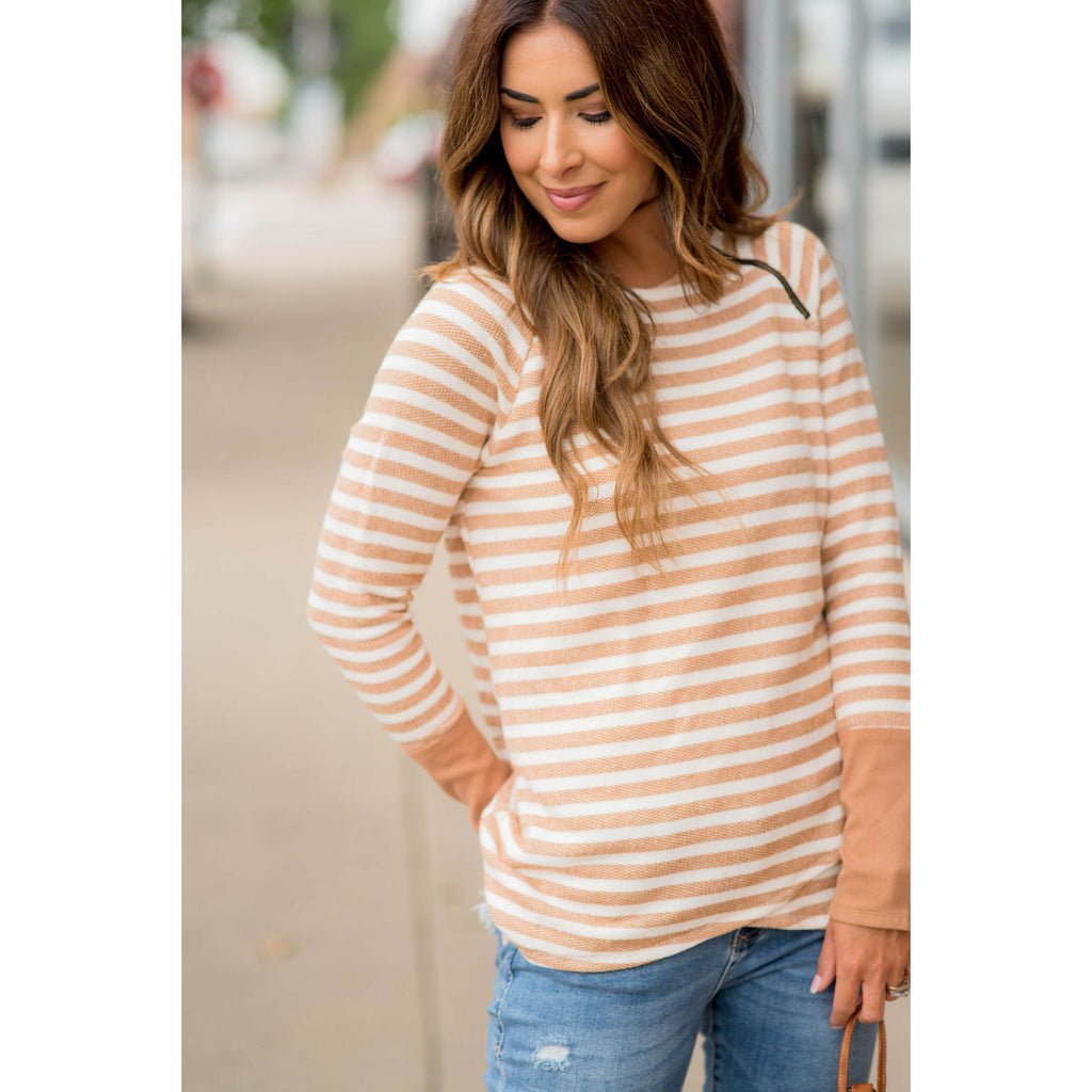 Thick Striped Side Zip Wrap Sweatshirt - Betsey's Boutique Shop