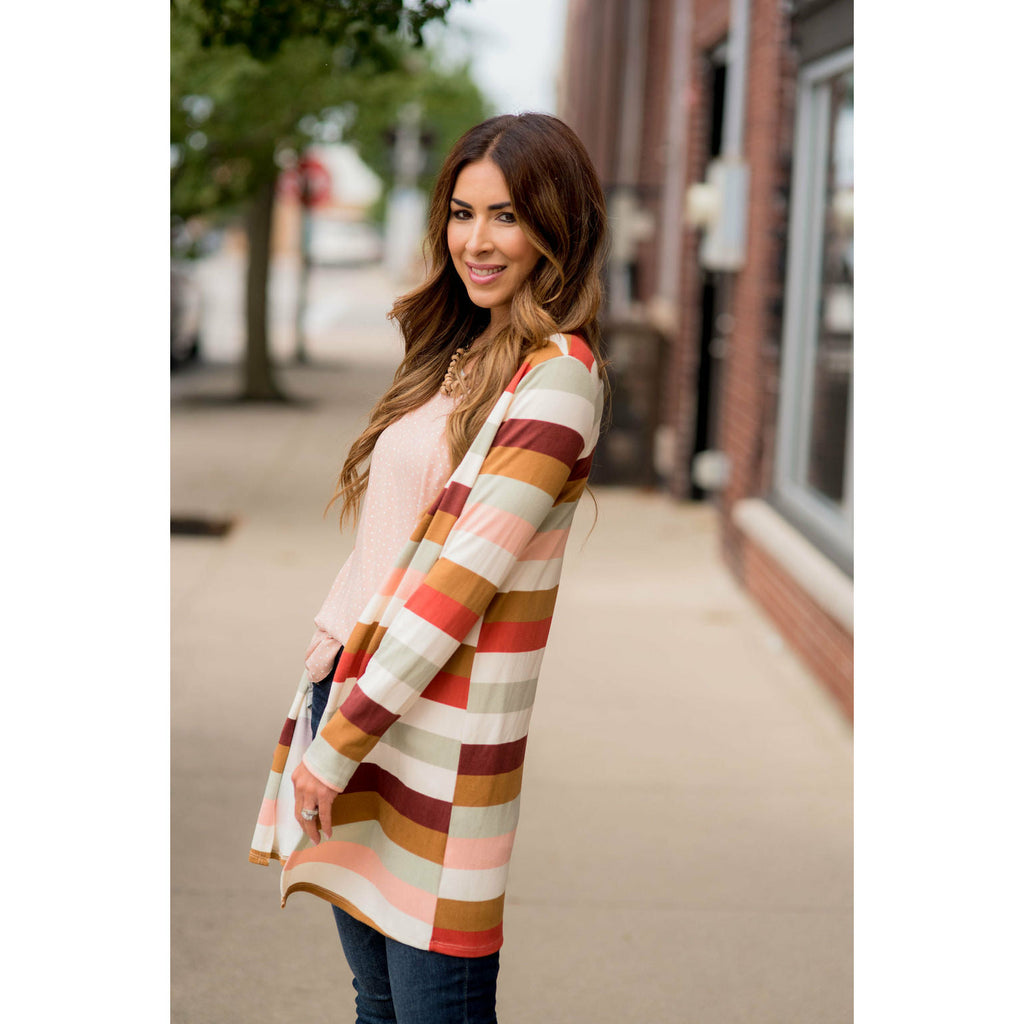 Muted Striped Tunic Cardigan - Betsey's Boutique Shop