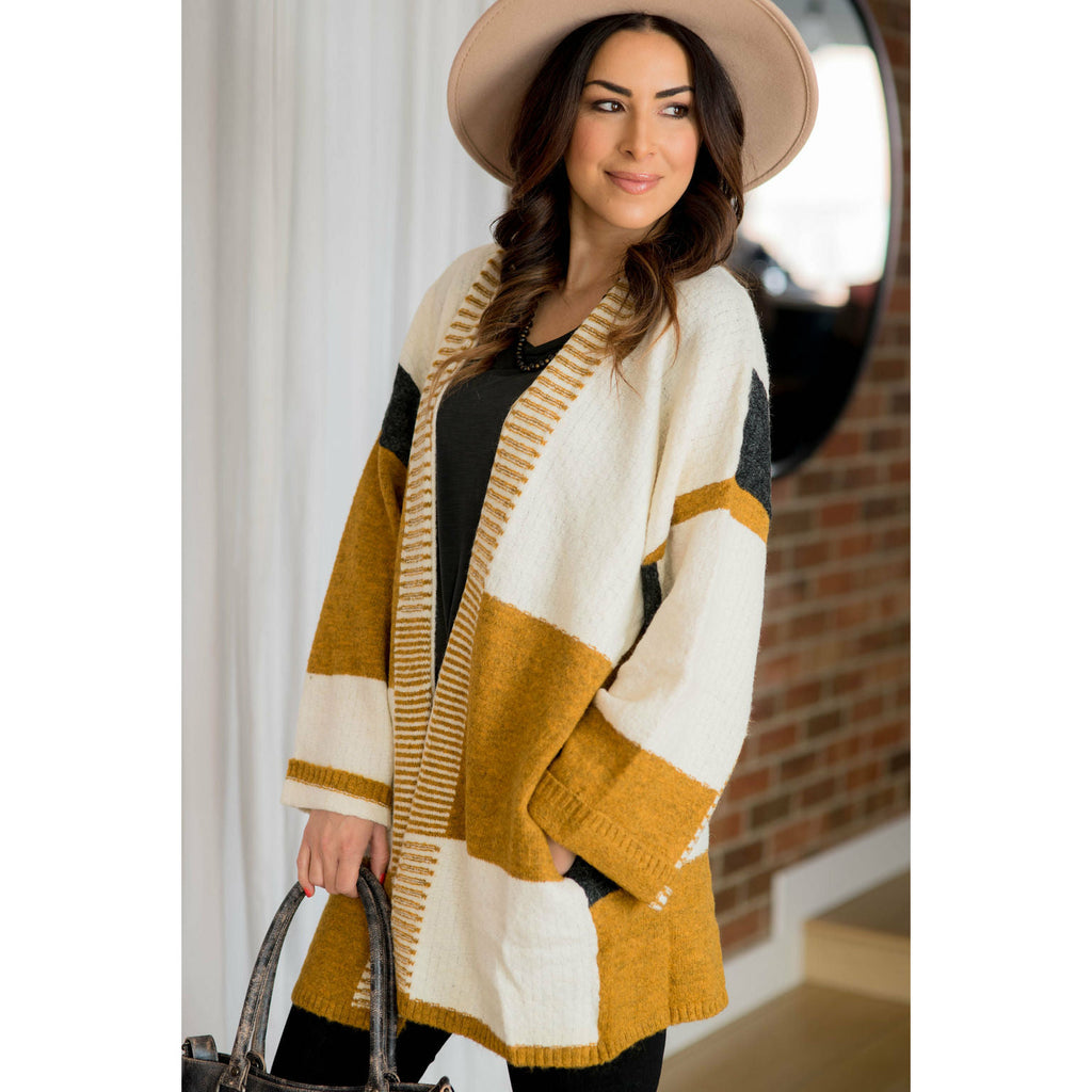 Mixed Stripe Wide Sleeve Cardigan - Betsey's Boutique Shop